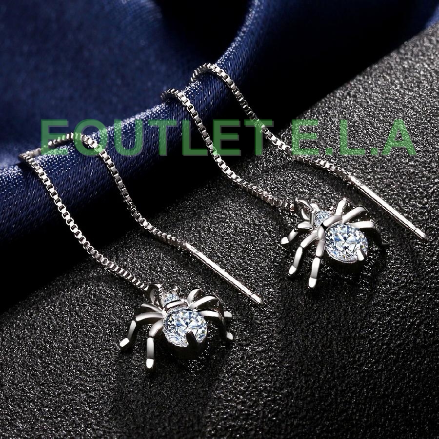 90mm CZ SPIDER CHAIN THREAD SILVER EARRINGS